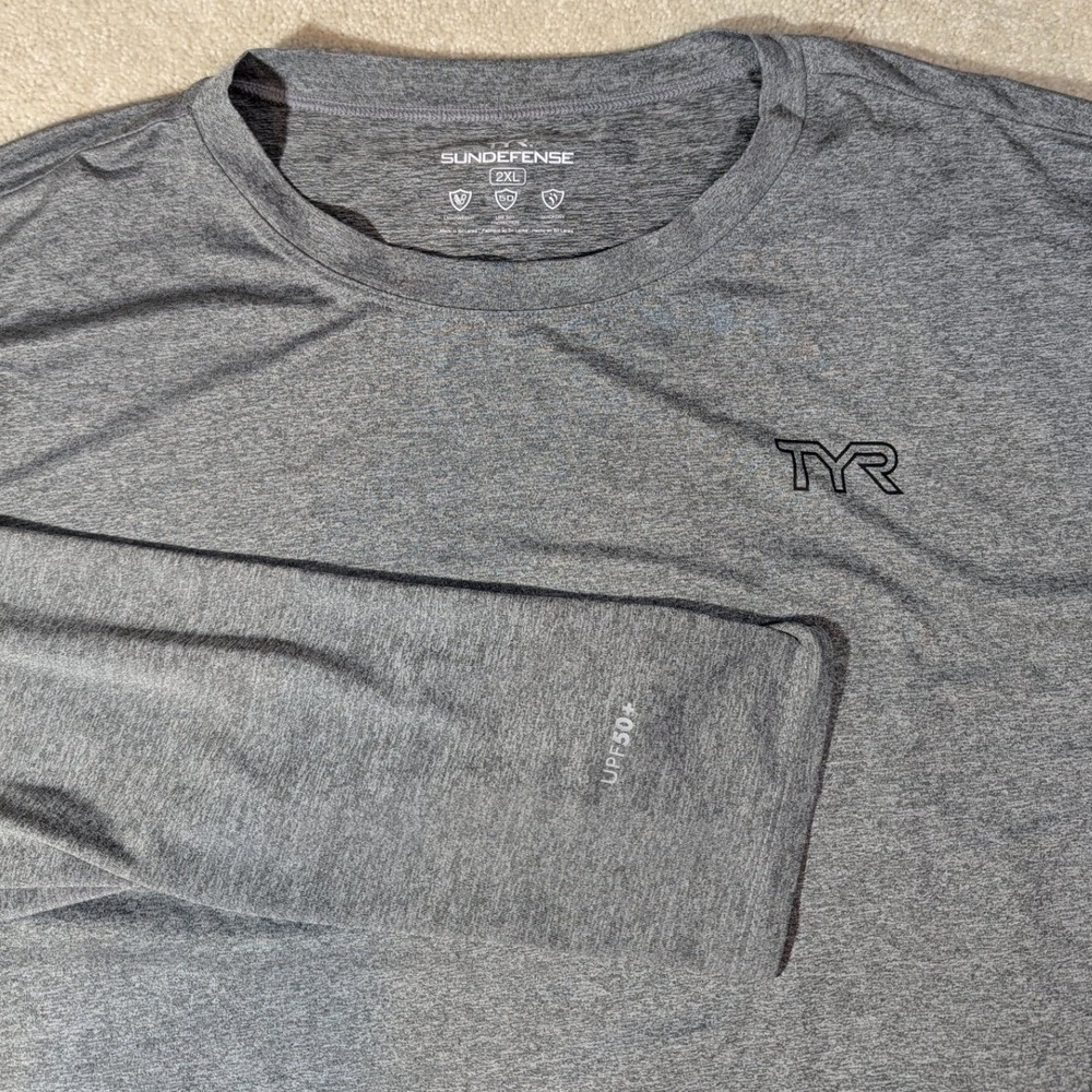 TYR Sundefense Mens 2XL Gray Long Sleeve UPF 50+ Quick Dry Performance Shirt